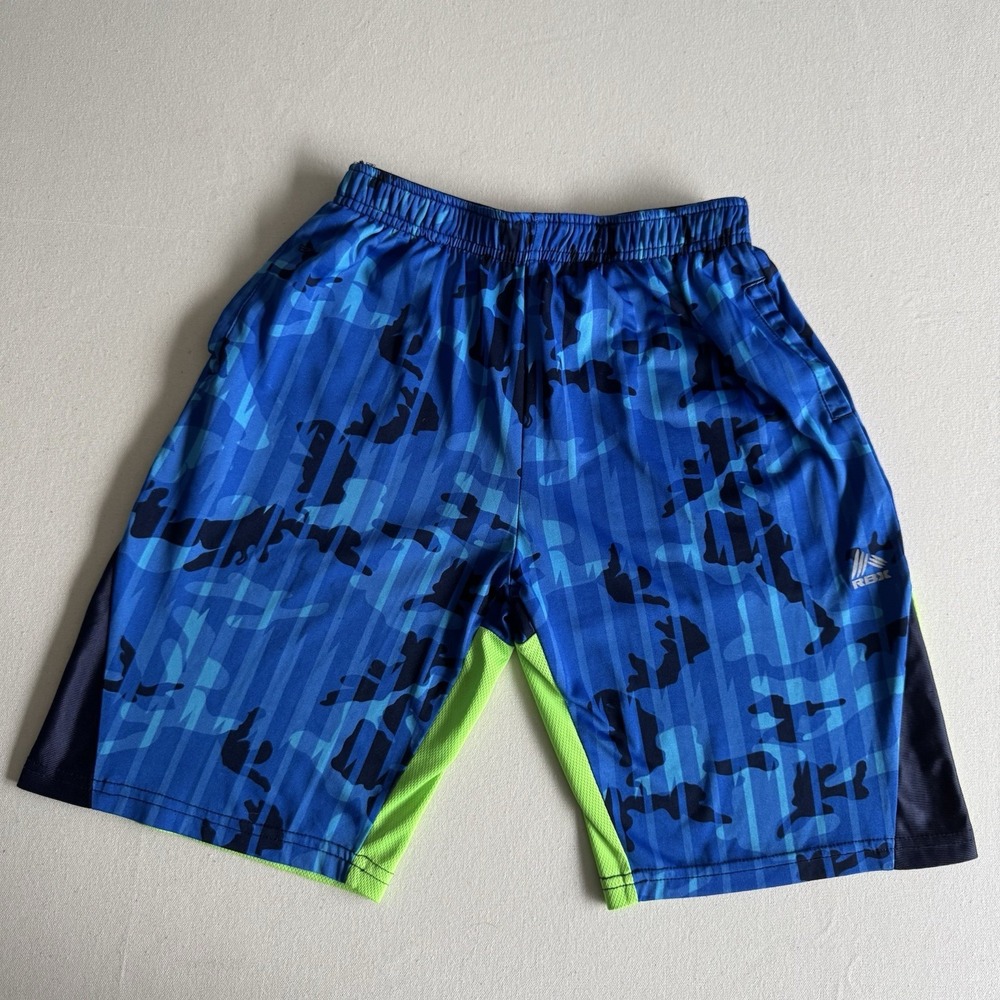 RBX Boys Size 8/10 Shorts Blue Print Neon Pull on Athletic Activewear X-Dri